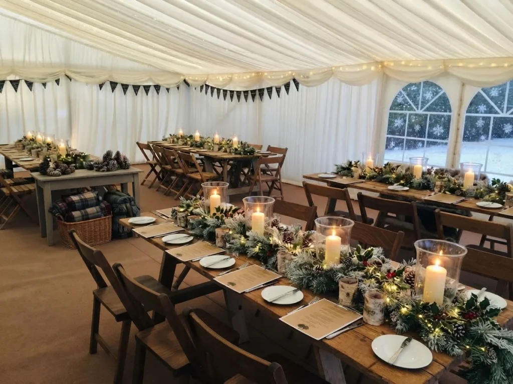 winte accessories in winter wedding marquee
